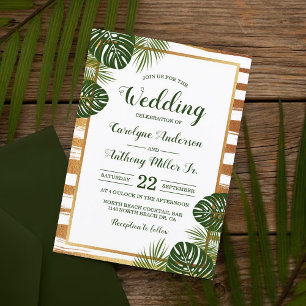 Goldfolie & Green Palm Leaf Beach Hochzeit Einladung