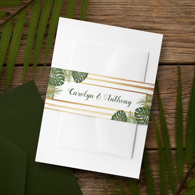 Goldfolie & Green Palm Leaf Beach Hochzeit Einladungsbanderole (Von Creator hochgeladen)