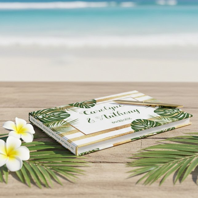 Goldfolie & Green Palm Leaf Beach Hochzeit Gästebuch (Von Creator hochgeladen)