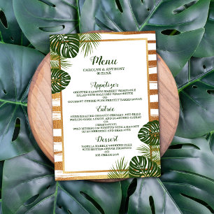 Goldfolie & Green Palm Leaf Beach Hochzeit Menükarte