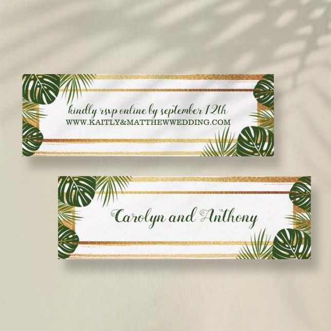 Goldfolie & Green Palm Leaf Beach Hochzeit Mini Visitenkarte (Von Creator hochgeladen)