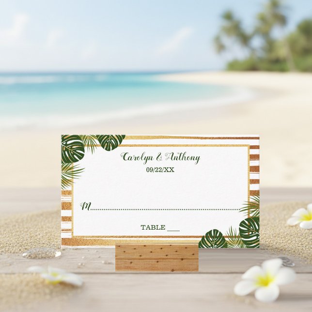 Goldfolie & Green Palm Leaf Beach Hochzeit Platzkarte (Von Creator hochgeladen)