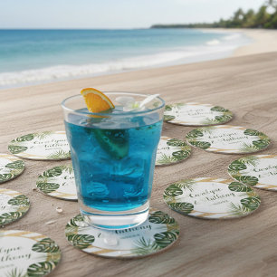 Goldfolie & Green Palm Leaf Beach Hochzeit Runder Pappuntersetzer