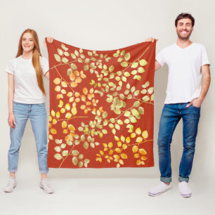 Goldfolie Herbstblätter auf verbranntem Orange Fleecedecke