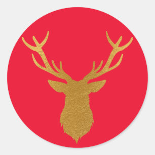 Goldfolie Hirsch Rot Feiertag Runder Aufkleber