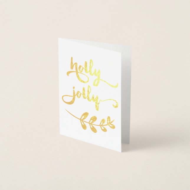 Goldfolie Holly Jolly Weihnachtsnotecard Folienkarte (Vorderseite)