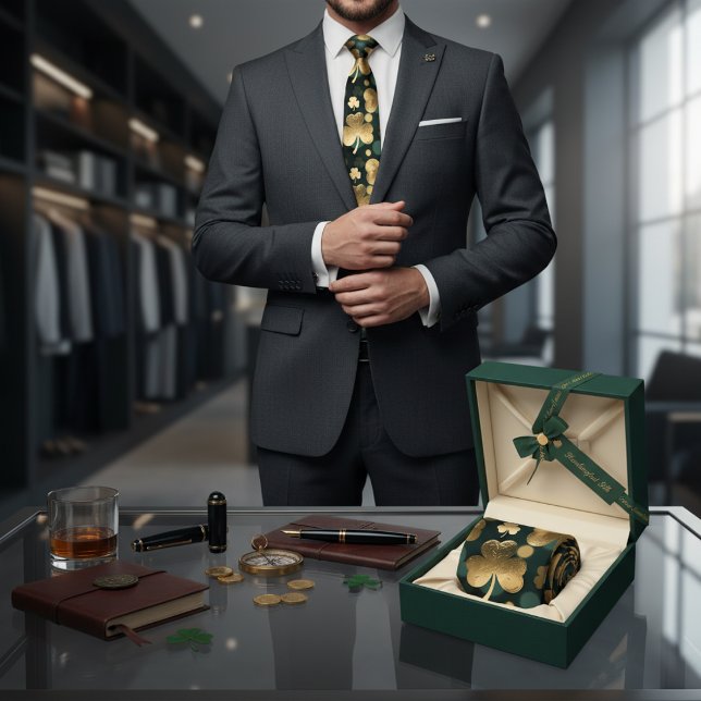 Goldfolie Kleeblatt Muster St. Patrick's Day Krawatte (Von Creator hochgeladen)