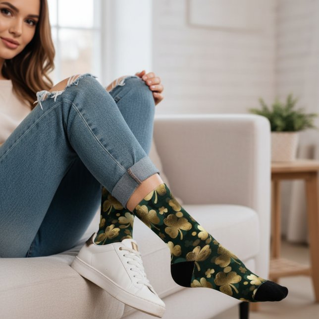 Goldfolie Kleeblatt Muster St. Patrick's Day Socken (Von Creator hochgeladen)