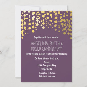 Goldfolie Konfetti Lila Graue Hochzeitseinladung Einladung