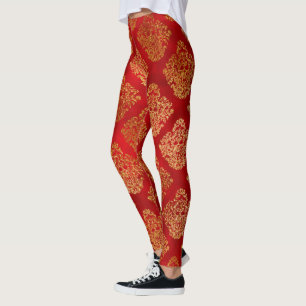 Goldfolie kosmisches Farbsternmuster roter Galaxie Leggings
