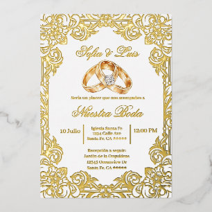 Goldfolie mit Rahmen Spanische Hochzeit Folieneinladung