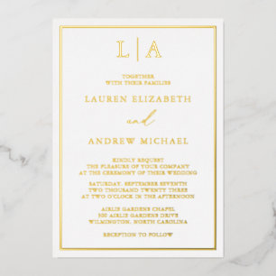 Goldfolie Monogram Border Minimalistisch Wedding Folieneinladung