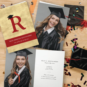 Goldfolie Monogramm Alphabet R Modern Foto Abschlu Einladung