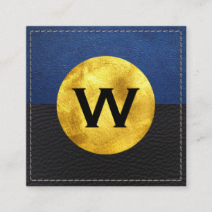 Goldfolie-Monogramm Leder-Farbblock Quadratische Visitenkarte