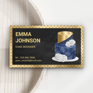 Goldfolie Navy Blau Florale Torte Gebäck Konditor  Visitenkarte