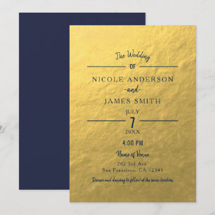 Goldfolie Navy Blau Minimal Saubere Klassische Hoc Einladung