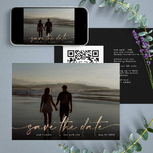 Goldfolie Onyx Black Modern Foto QR Code Save The Date