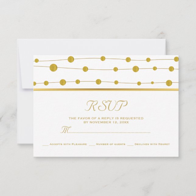 Goldfolie Perlen und Streifen moderne Hochzeit RSV RSVP Karte (Vorderseite)