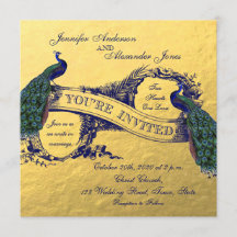 Goldfolie-Pfau-Hochzeitseinladung