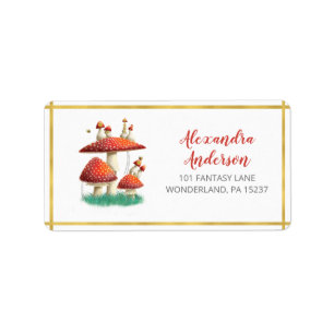 Goldfolie-Pilze & Bienen, Baby-Dusche-Adresse Adressaufkleber