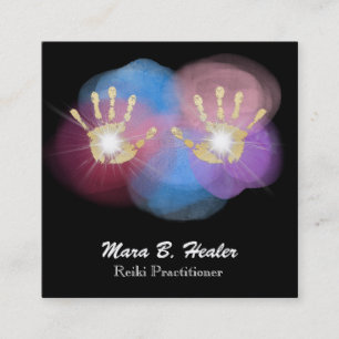 *~* Goldfolie Reiki heilende Hände, die Energie Quadratische Visitenkarte