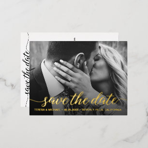 Goldfolie Save the Date Foto Hochzeit Moderne Folie Einladungspostkarte