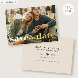 Goldfolie Save-the-Date Hochzeit Modern Foto Creme Folieneinladung