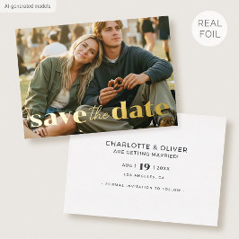 Goldfolie Save the Date Hochzeit Modern Foto Weiß Folieneinladung