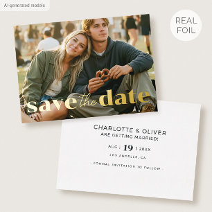 Goldfolie Save the Date Hochzeit Modern Foto Weiß Folieneinladung