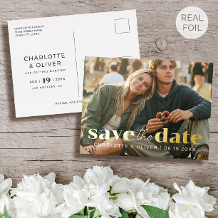 Goldfolie Save-the-Date moderne Foto Chic Postkart Folien Feiertagspostkarte