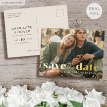 Goldfolie Save-the-Date Moderne Foto-Chic-Postkart
