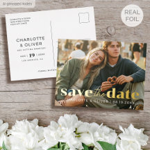 Goldfolie Save-the-Date moderne Foto Chic Postkart