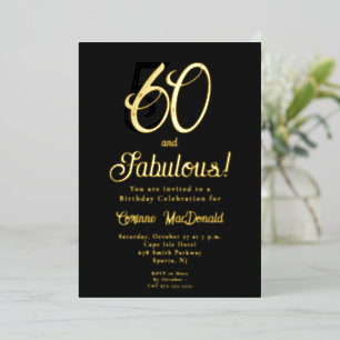 Goldfolie Schwarz 60 & Fantastisch 60. Geburtstags Folieneinladung