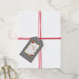 Goldfolie Schwarz-Weiß Streifen Rose Blumenegel Geschenkanhänger