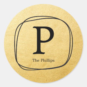 Goldfolie & schwarze handgezeichnete Rahmen-Gunst- Runder Aufkleber