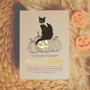 Goldfolie Schwarze Katze Halloween Geburtstagsfeie Folieneinladung