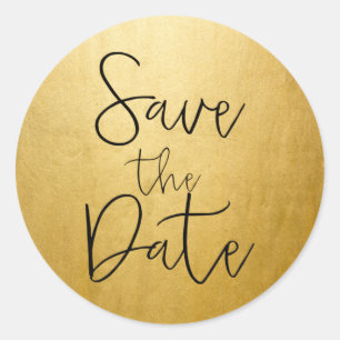 Goldfolie Schwarze Schriftart SAVE THE DATE Aufkle Runder Aufkleber