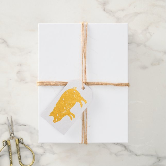 Goldfolie Schwein Silhouette Weihnachtsgeschenk Ta Geschenkanhänger (Mit Schnur)