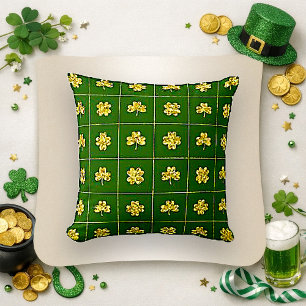 Goldfolie Shamrock Grünes Gittermuster Kissen
