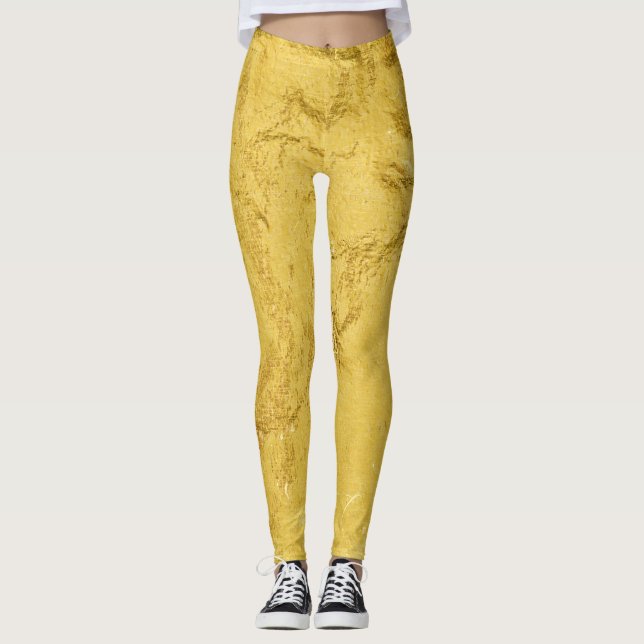 Goldfolie: Shiny Abstrakt Texture Leggings (Vorderseite)