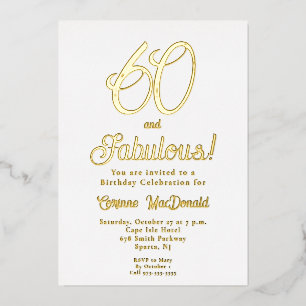 Goldfolie Sixty and Fabulous 60. Geburtstagsfeier Folieneinladung