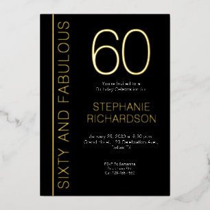 Goldfolie Sixty and Fabulous 60. Geburtstagsfeier Folieneinladung