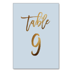 Goldfolie staubblaue Hochzeitsstiftung Tischnummer