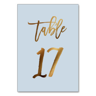 Goldfolie staubblaue Hochzeitsstiftung Tischnummer
