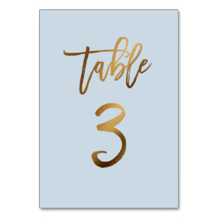 Goldfolie staubblaue Hochzeitsstiftung Tischnummer