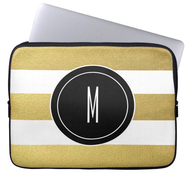 GOLDfolie STRIPES %PIPE% SCHWARZES MONOGRAMM Laptopschutzhülle (Vorderseite)