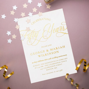 Goldfolie Swirly-Schrift 50. Hochzeitstag Folieneinladung