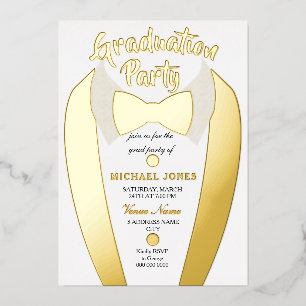 Goldfolie Tuxedo Anzug Abschluss Grad Party Folieneinladung