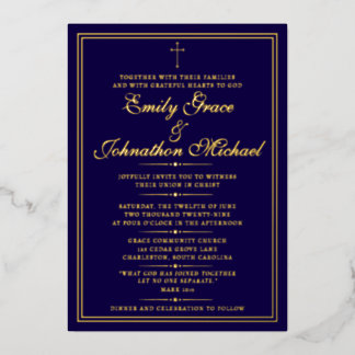 Goldfolie über Navy Christliche Minimalistische Ho Folieneinladung