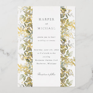 Goldfolie und Aquarell Blätter Hochzeit Folieneinladung
